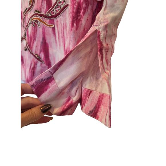Soft Surroundings Altea Pink Chevron 3/4 Sleeve Embroidered Beaded Tunic | L GUC - Picture 7 of 13